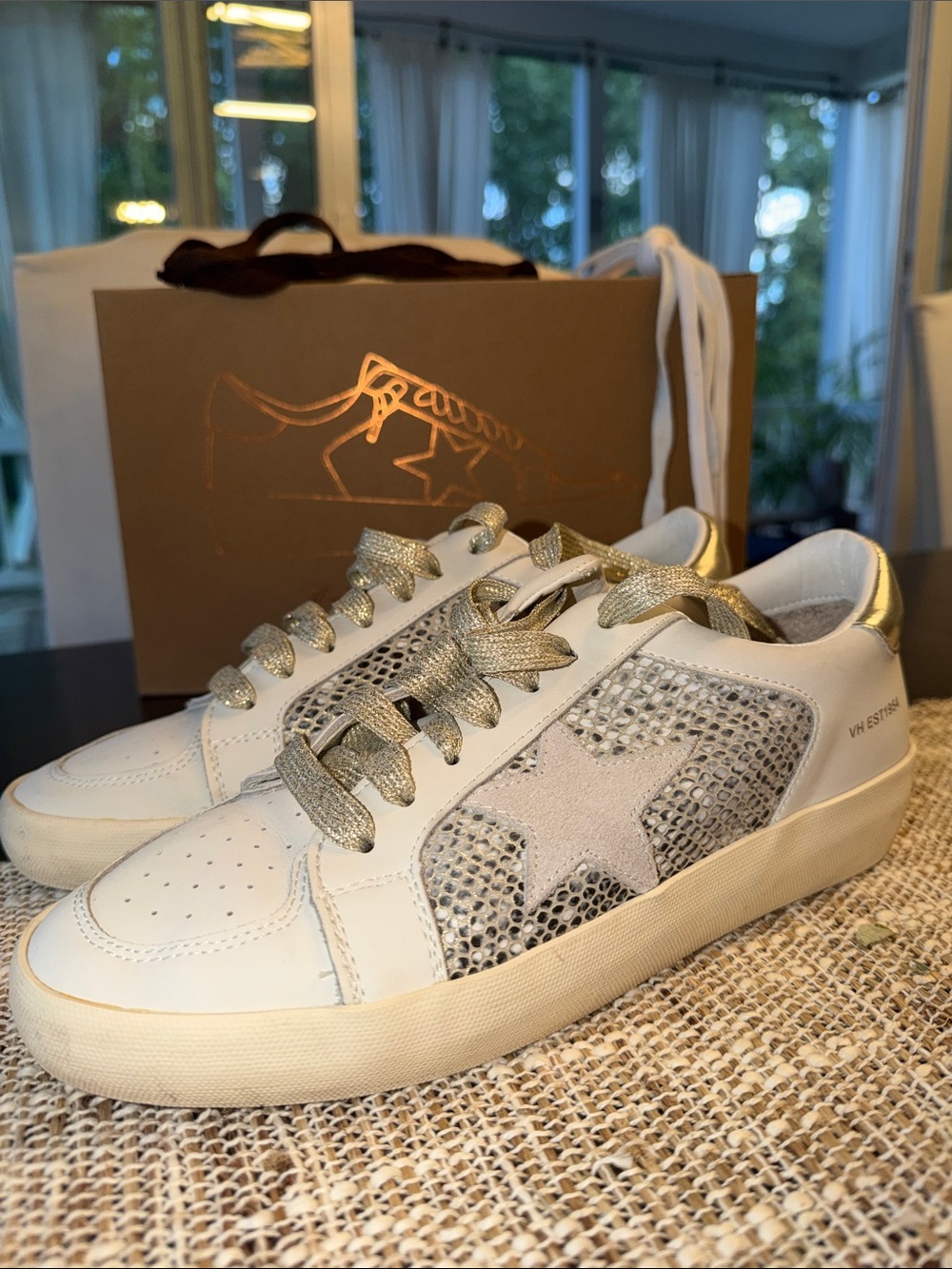 Reflex White and Gold Low-Top Sneaker with Star Accent